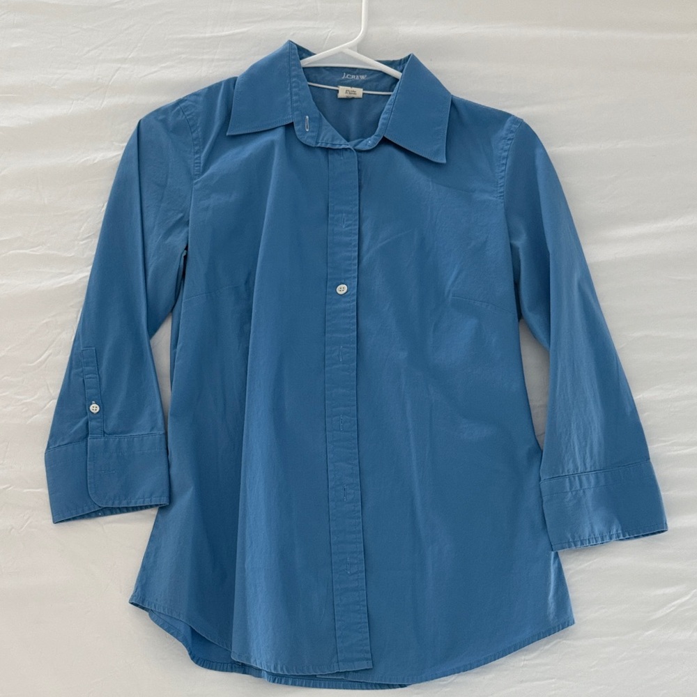 J. Crew 3/4 sleeve Blue Button Down Shirt